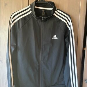 adidas Black Zip-Up Track Jacket with White Stripes